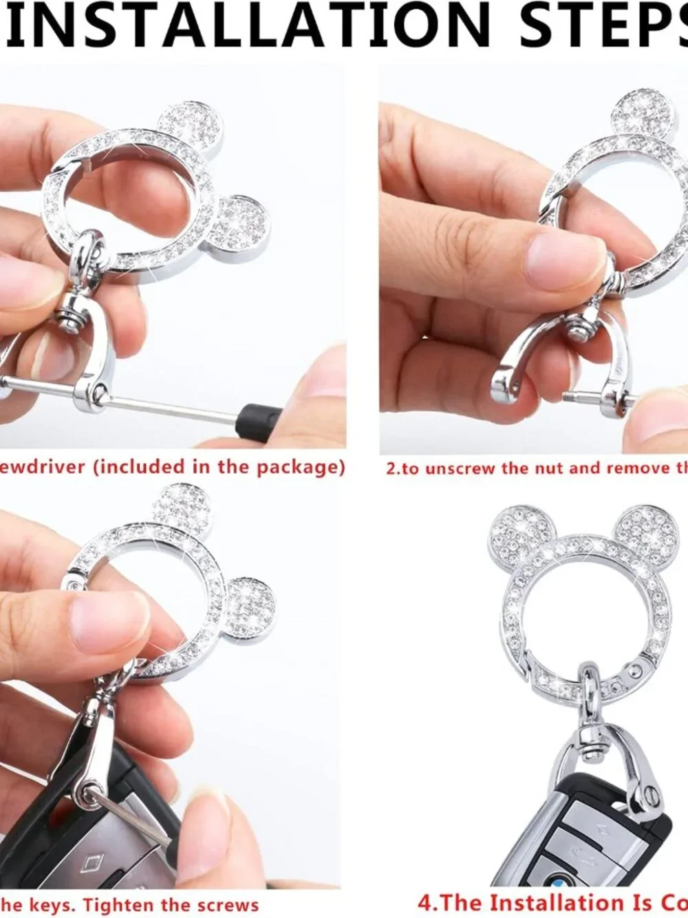Crystal Rhinestone Mickey Head‎ Keychain Lots of Bling